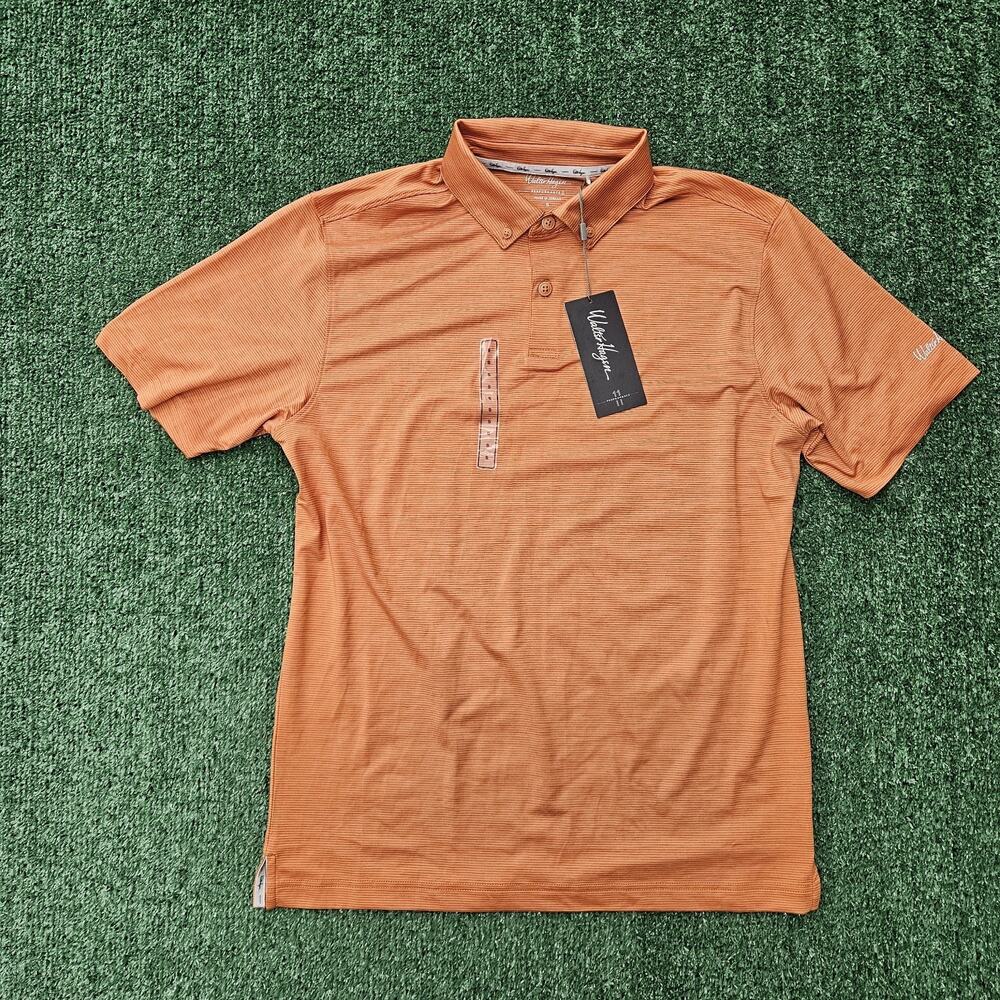 NWT Walter Hagen Mens Size Small P11 Striation Pique Polo, Electric Tangerine